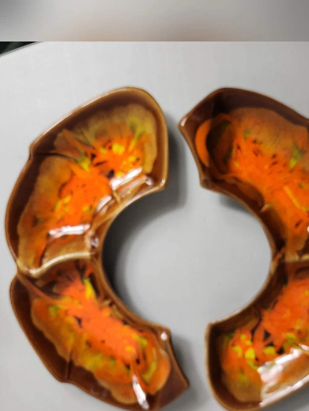California Pottery VTG Brown/Orange Drip Glaze Deli/Relish Dishes Lazy Susan